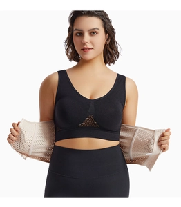 Detail of high-waist body shaper belt with mesh breathable fabric and adjustable hooks