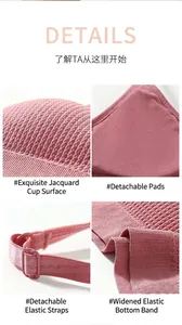 Dettaglio di tessuto jacquard, imbottiture rimovibili, spalline e fascia larga del reggiseno