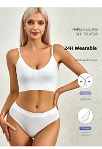 Close-up of white ribbed seamless bra set with deep U-back and removable 3D padded cups