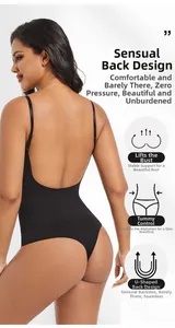 Detail view of black compression bodysuit showing deep U-shaped back and lift effect