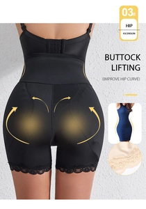 Detailed view of black shapewear lace hem with buttock lifting and hip curve enhancement