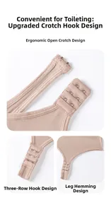 Detail of adjustable triple-row hook-and-eye closure and fine hem on ribbed bodysuit