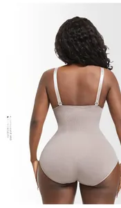 Detail showing high-elasticity ribbed fabric and back view lift for women's shapewear
