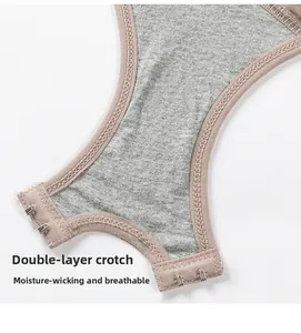 Detail of double-layer crotch with hook-and-eye closure on breathable shapewear