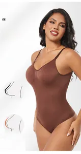 Detailed view of the push-up bust and body sculpting fabric of the brown shapewear