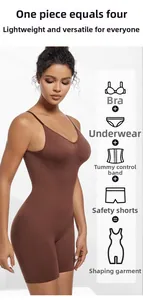 Detailed diagram of a brown plus size bodysuit showing integrated body shaping functions