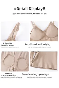Detailansicht der verstellbaren Träger und nahtloses Po-Design des beigen Bodysuits