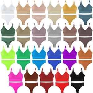 Seamless ribbed V-neck bralette and panty sets available in 23 vibrant assorted colors