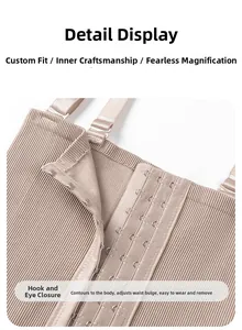 Detail of adjustable hook-and-eye closure and high-elastic ribbed fabric on bodysuit