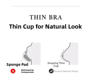 Comparison showing natural shaping effect of thin bra cup versus sponge padding