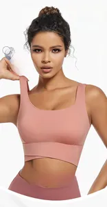 Detail of high-impact plus size sports bra in dusty pink with shockproof structure