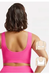 Détail du dos sans couture haute élasticité sur le soutien-gorge de sport rose