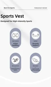 Features of high-impact sports bra: fixed pads, high elastic fabric and breathable mesh