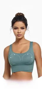 Detail of high-support sports bra featuring crossover hem design and breathable fabric