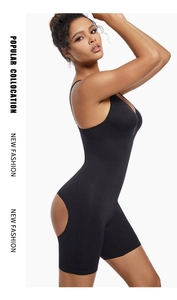 Detail des schwarzen Bodysuits mit speziellem Ausschnitt-Design für den Butt-Lift-Effekt