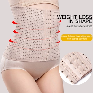 Women's breathable high-waist waist trainer with multi-row hooks and elastic mesh fabric