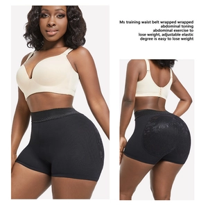 Vorder- und Rückansicht der schwarzen Bauchweg-Shorts mit hoher Taille und Blumenspitze