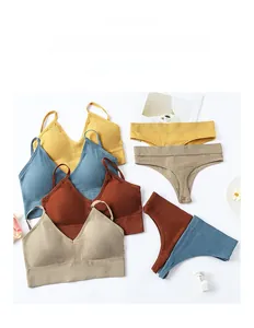 Detailed view of seamless ribbed lingerie set in multiple colors with elastic fabric