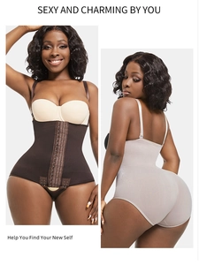 Detailed front and back views of a multi-hook high waist bodysuit shapewear for women