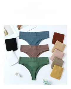 Detail of 9-color seamless thong set showing elastic texture and soft stretch fabric