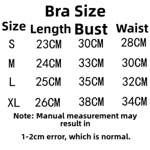 Guide des tailles détaillé pour brassières de sport avec mesures en cm pour S, M, L et XL