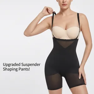 Body sculptant noir taille haute avec empiècement résille et bretelles réglables gainant