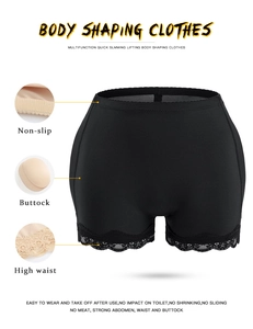 Détails d'une gaine rembourrée à taille haute avec bande antidérapante et dentelle