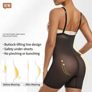 Body sculptant noir à taille haute pour femme avec empiècements en mesh et effet push-up