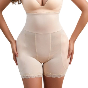 High waist body shaper shorts with tummy control and lace trim in nude color