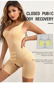 Macro detail of postpartum pelvic recovery bodysuit with high elastic compression zones