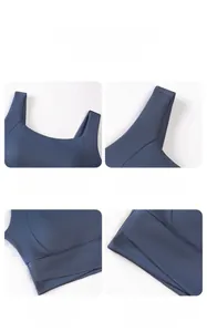 Detail of high-elasticity sports bra with U-neck design and wide side panels for support