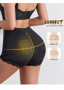Détail de la culotte gainante haute avec dentelle et étiquettes de correction posturale