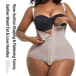 High waist tummy control body shaper shorts with adjustable front hook-and-eye closure