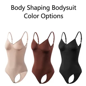 Seamless plus size bodysuit shapewear with adjustable straps in three colors for tummy control