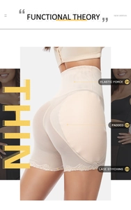 Detailed view of high waist shaping shorts with padded butt lift and lace stitching