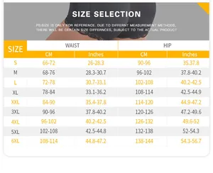 Tableau des tailles détaillé pour gaine amincissante remonte-fesses de S à 6XL