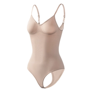 Women's plus size bodysuit shapewear with adjustable straps and ribbed knit texture