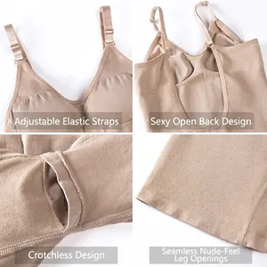 Plus size body shaper bodysuit with adjustable straps, backless design and seamless leg edges