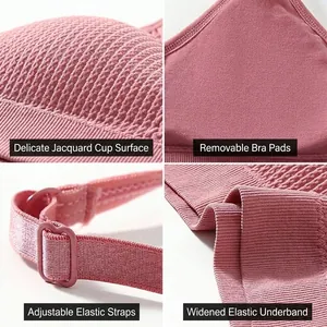 Reggiseno rosa senza ferretto con jacquard floreale, imbottiture e spalline regolabili