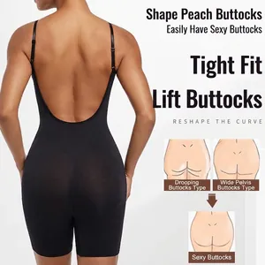 Black backless shapewear bodysuit with booty lifting effect and high-stretch fabric