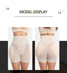 Front and back view of high-waist tummy control shapewear with lace trim and padding
