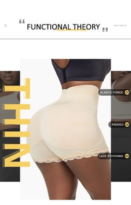 Détails de gaine amincissante taille haute avec coussinets fessiers et bord en dentelle