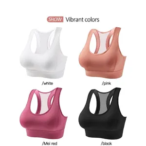 Breathable wire-free sports bras in four colors with mesh back panel for women