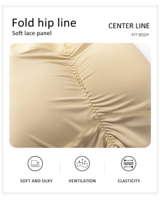 Détail de culotte gainante taille haute avec ligne de fesses plissée pour effet lift