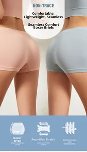 Detail view showing seamless high-stretch pink and blue boxer briefs for women