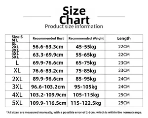 Comprehensive size chart for women safety shorts covering S to 5XL plus sizes