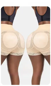 Detail view of high waist shaping shorts with lace trim and butt lifting mesh texture