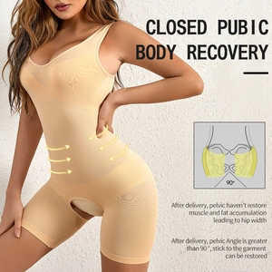 Seamless post-pregnancy bodysuit for tummy control and pelvic recovery support in beige