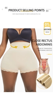 Détail de culotte gainante taille haute avec bordure en dentelle et contrôle abdominal