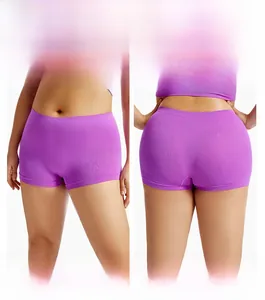Detailed front and back views of purple seamless high-stretch safety shorts for women